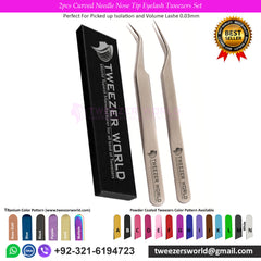 2pcs Curved Needle Nose Tip Eyelash Tweezers Set