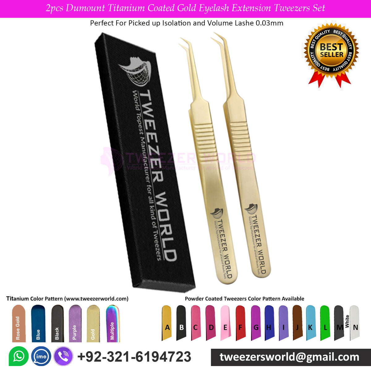 2pcs Dumont Titanium Coated Gold Eyelash Extension Tweezers Set