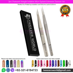 2pcs Dumount Straight Isolation Silver Eyelash Extension Tweezers Set