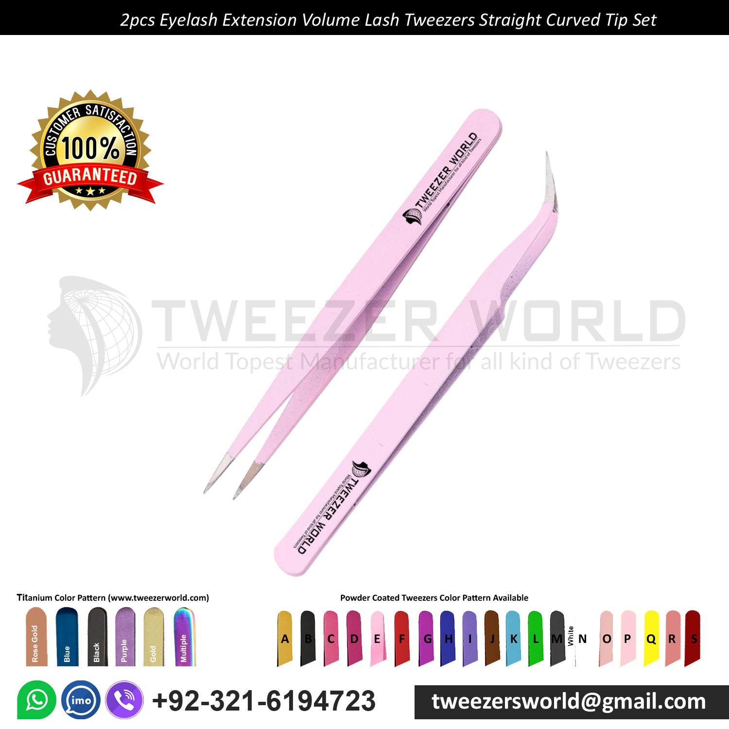 2pcs Eyelash Extension Volume Lash Tweezers Straight Curved Tip Sets