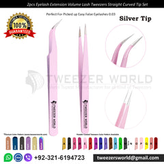 2pcs Eyelash Extension Volume Lash Tweezers Straight Curved Tip Sets