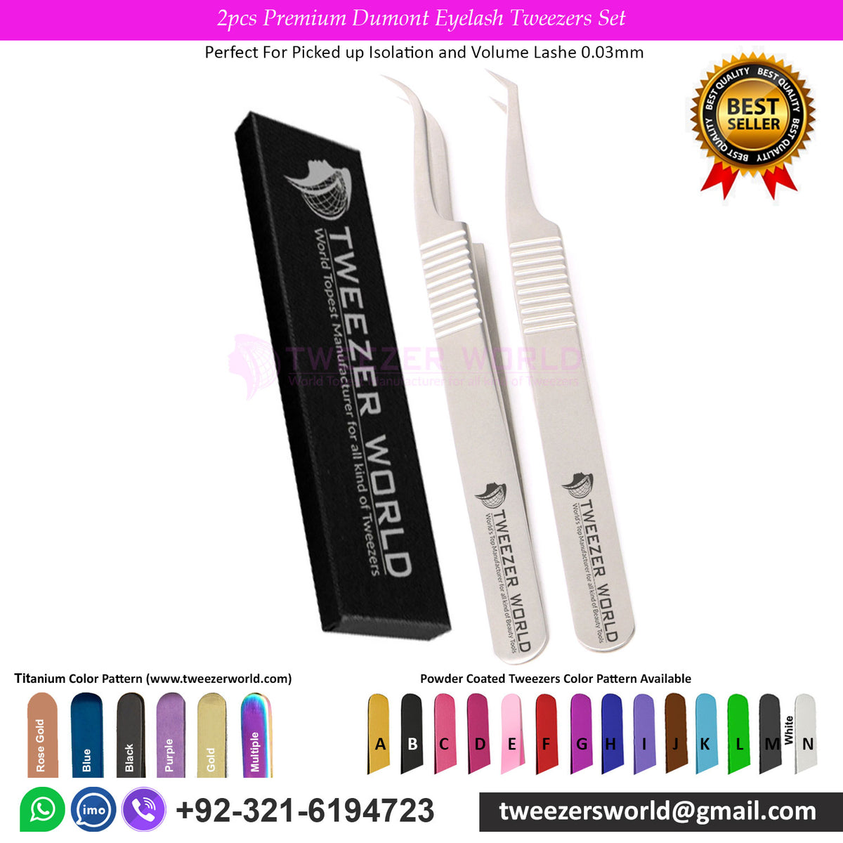 2pcs Premium Dumont Eyelash Tweezers Set