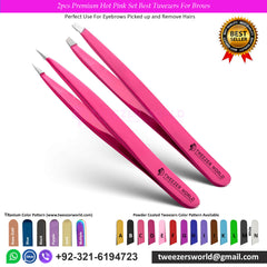 2pcs Premium Hot Pink Set Best Tweezers For Brows