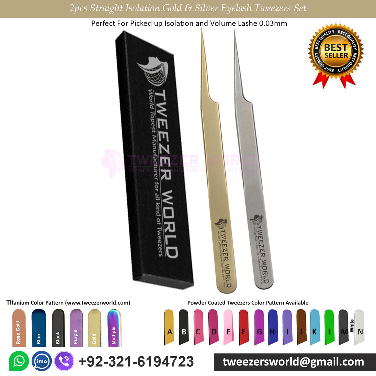 2pcs Straight Isolation Gold &amp; Silver Eyelash Tweezers Set