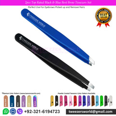 2pcs Top Rated Black &amp; Blue Best Brow Tweezers Set