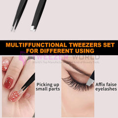 Professional Stainless Steel Black Brow Tweezers (Comb - Pack of 2)