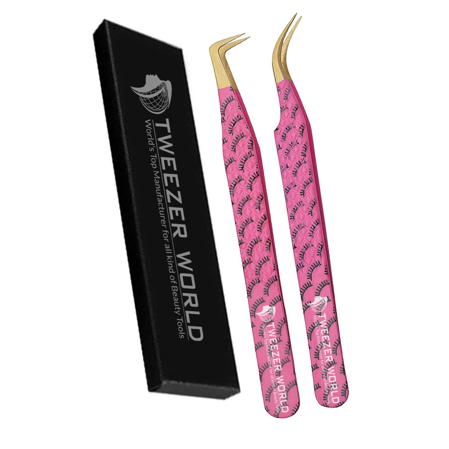 2pcs Diamond Grip Titanium Coated Gold Tip Tweezers Lashes Set