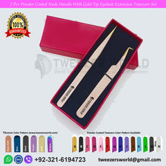 2pcs Powder Coated Nude With Gold Tip Eyelash Tweezers Set