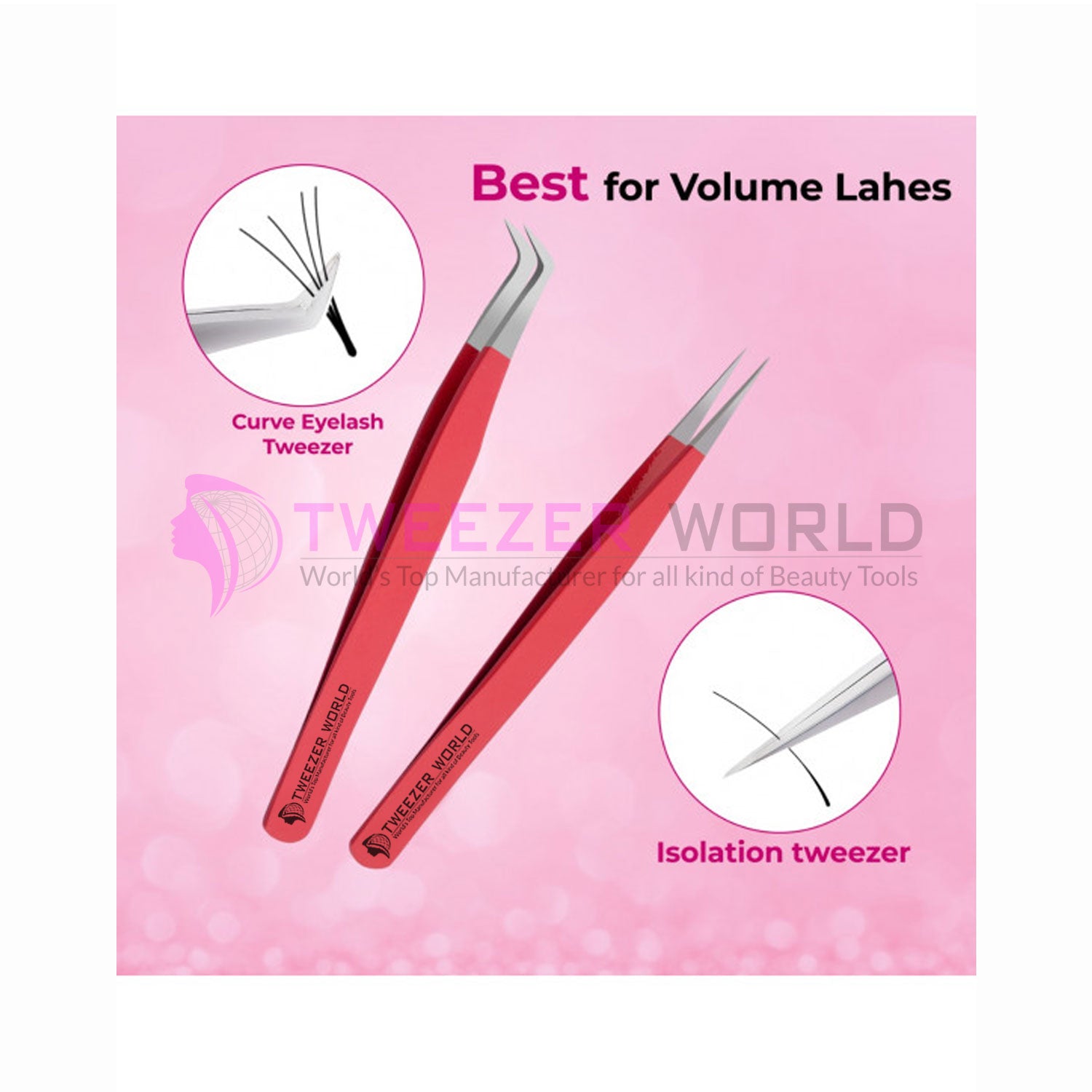 2pcs Volume &amp; Straight Red Handle Best Eyelash Tweezers Set