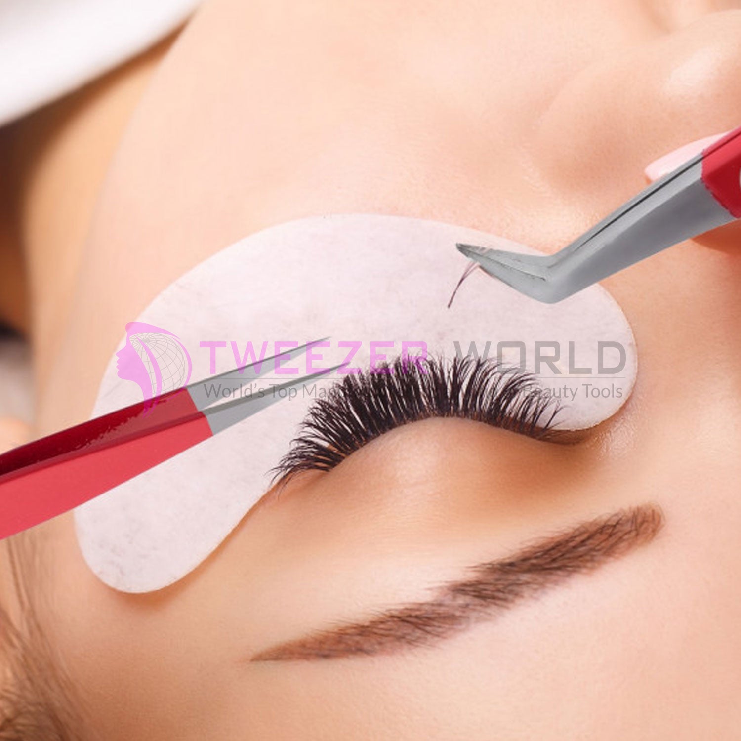 2pcs Volume &amp; Straight Red Handle Best Eyelash Tweezers Set