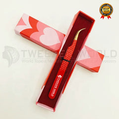 Powder  Coated Red Handle With Gold Fiber Tip Eyelash Extension Tweezer