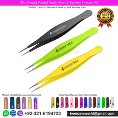 3Pcs Straight Pointed Needle Nose Tip Eyebrow Tweezers Set