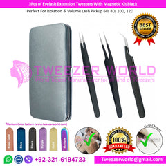 3Pcs of Eyelash Extension Tweezers With Magnetic Kit black