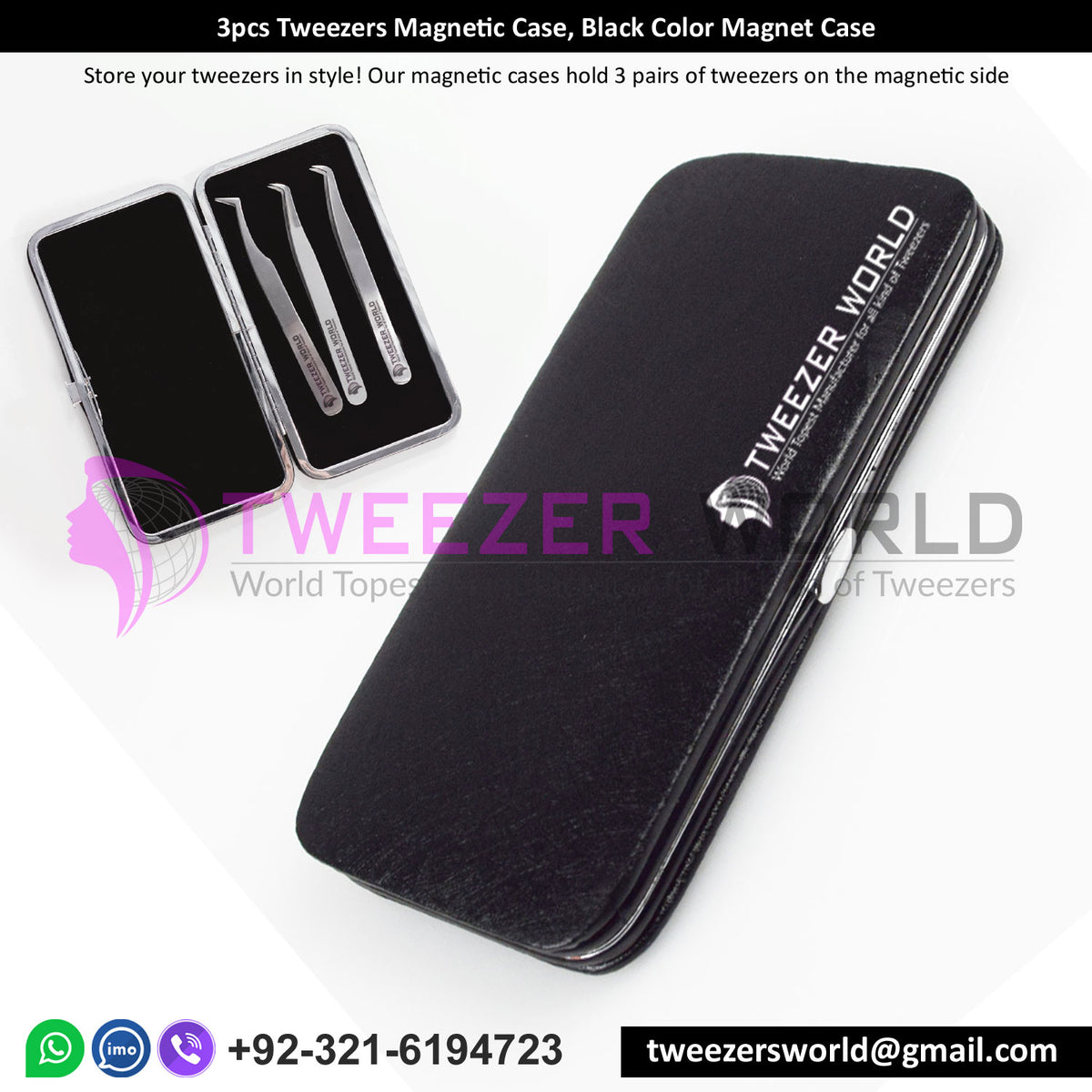 3pcs Tweezers Magnetic Case, Black Color Magnet Case