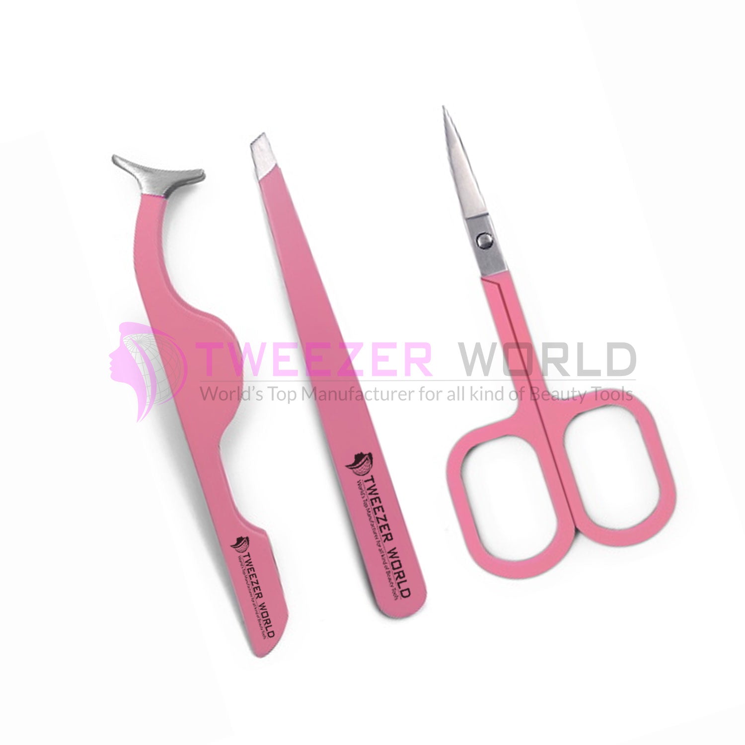 3Pcs Light Pink Color Applicator &amp; Brow Tweezers Set With Scissor