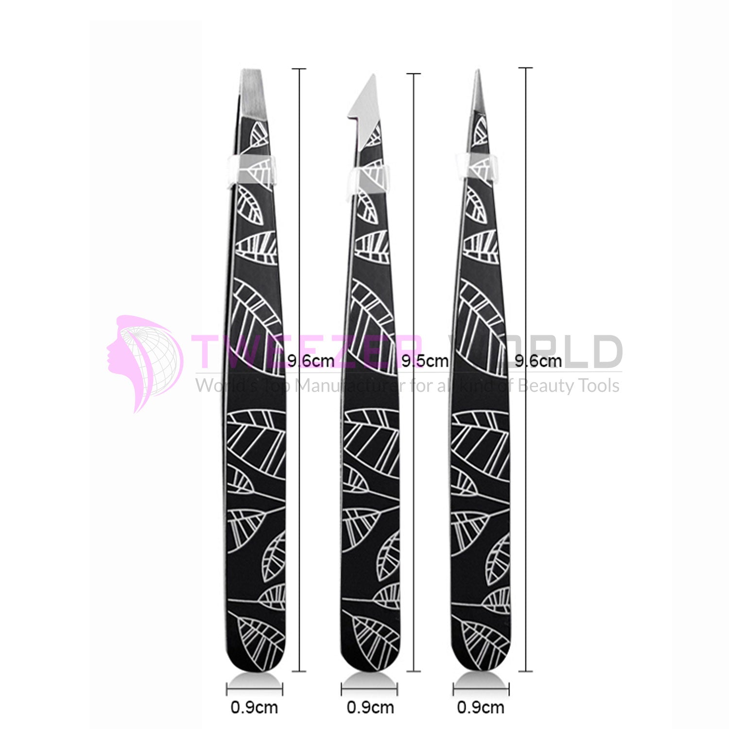 3pcs Classic Black Slanted + Pointed Top Eyebrow Tweezers Set