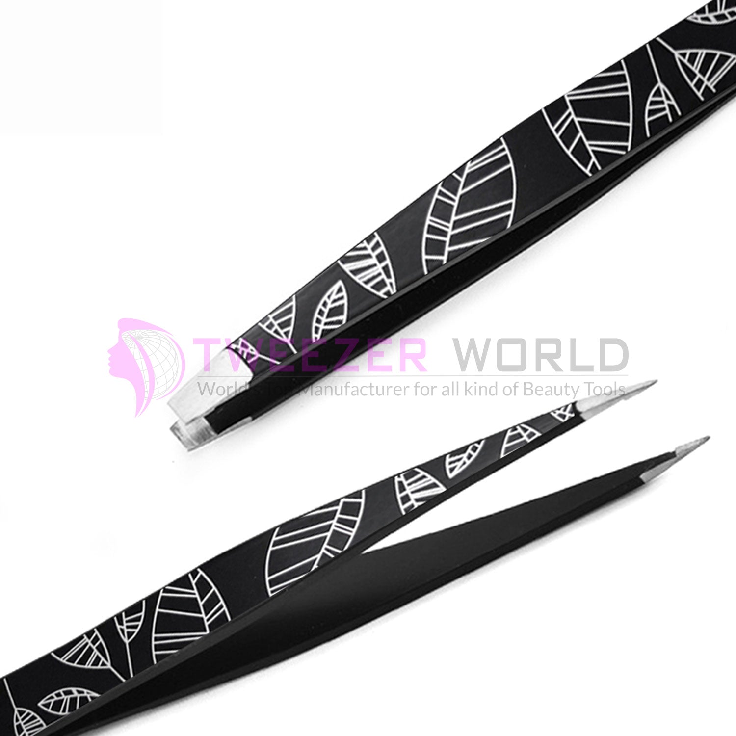 3pcs Classic Black Slanted + Pointed Top Eyebrow Tweezers Set