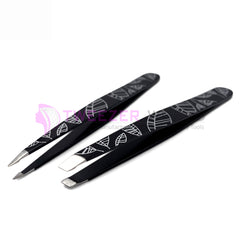 3pcs Classic Black Slanted + Pointed Top Eyebrow Tweezers Set