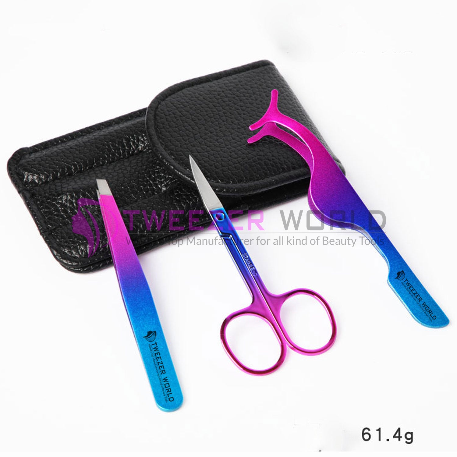 3pcs Multi Colorful Eyelash Applicator Eyebrow Tweezers &amp; Scissor Set