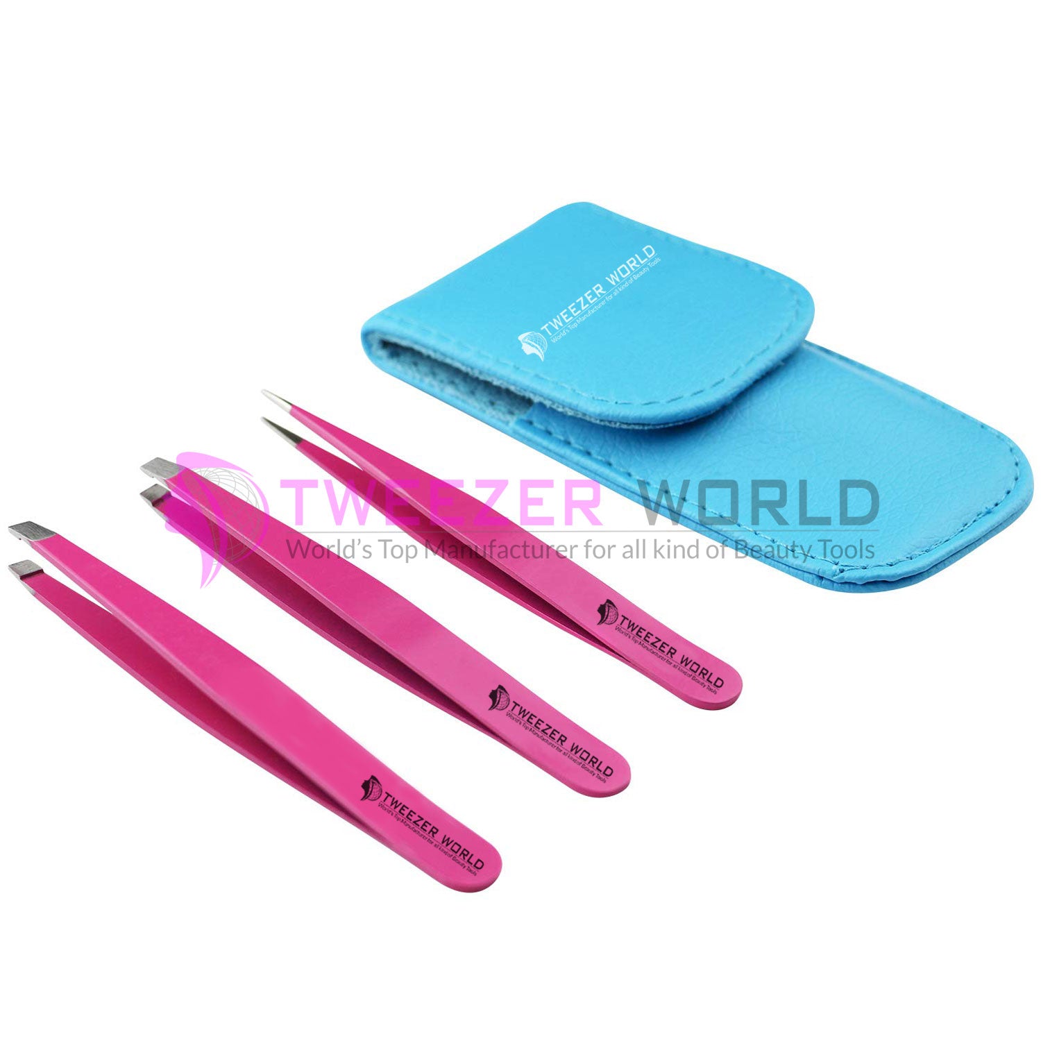 3pcs Pink Powder Coated Eyebrow Tweezers Set