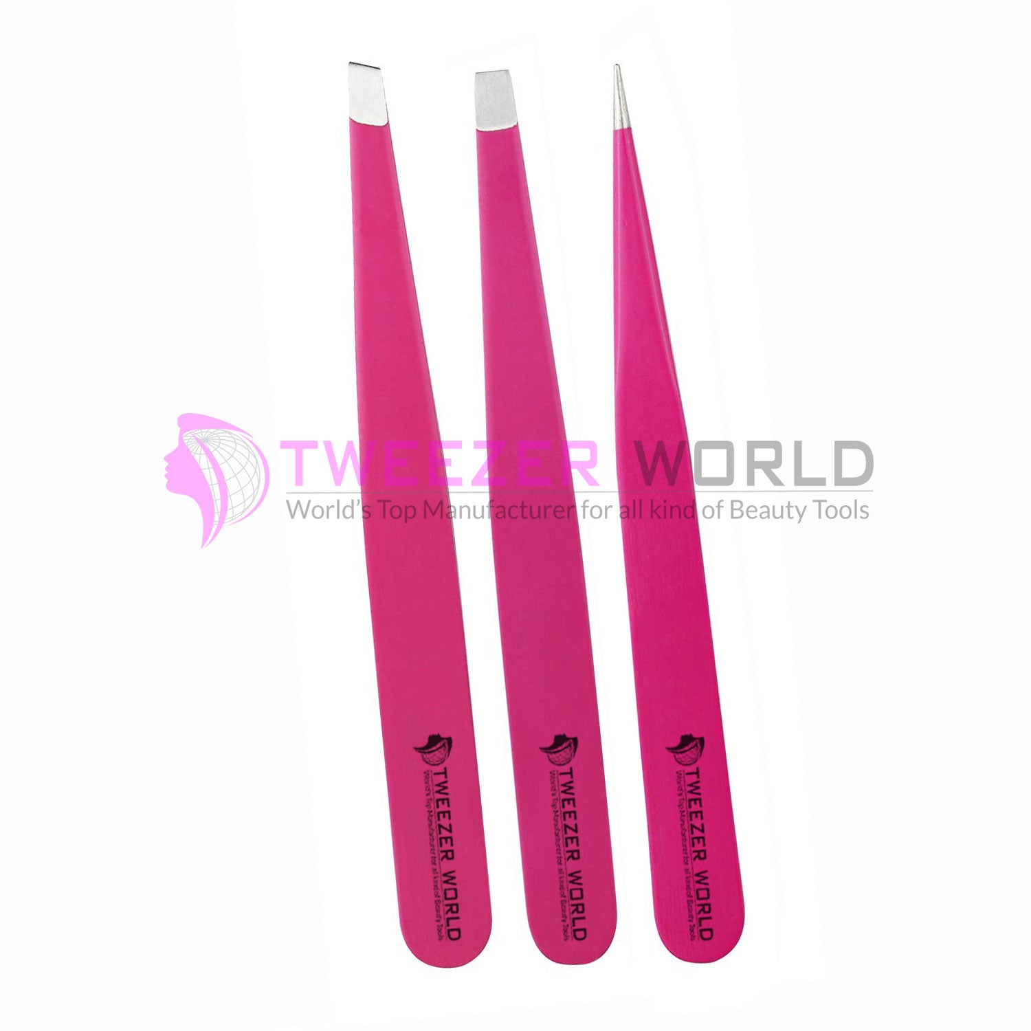 3pcs Pink Powder Coated Eyebrow Tweezers Set