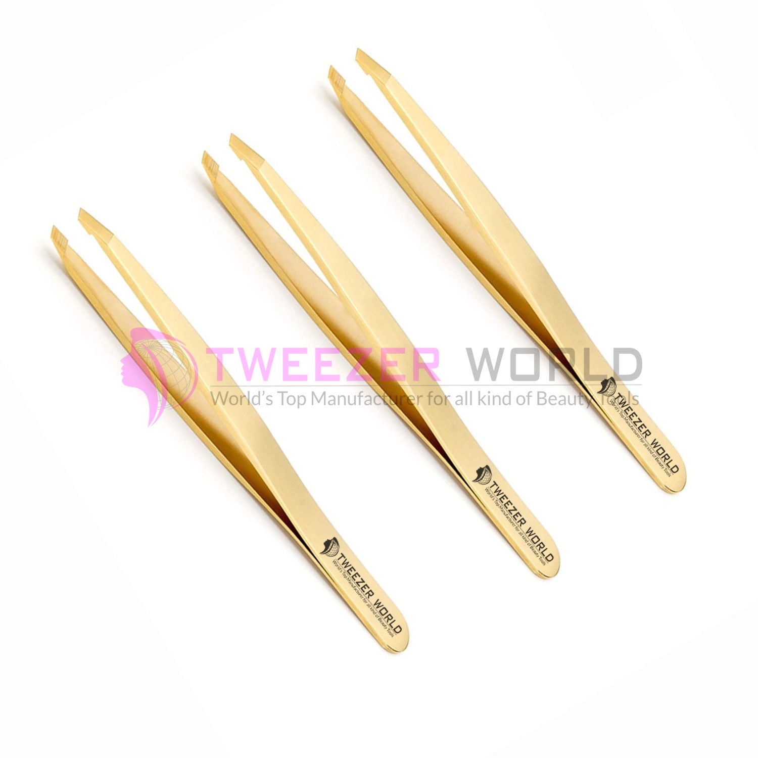 3Pcs Gold Plated Eyebrow Tweezers Professional Hair Remover Tool Set