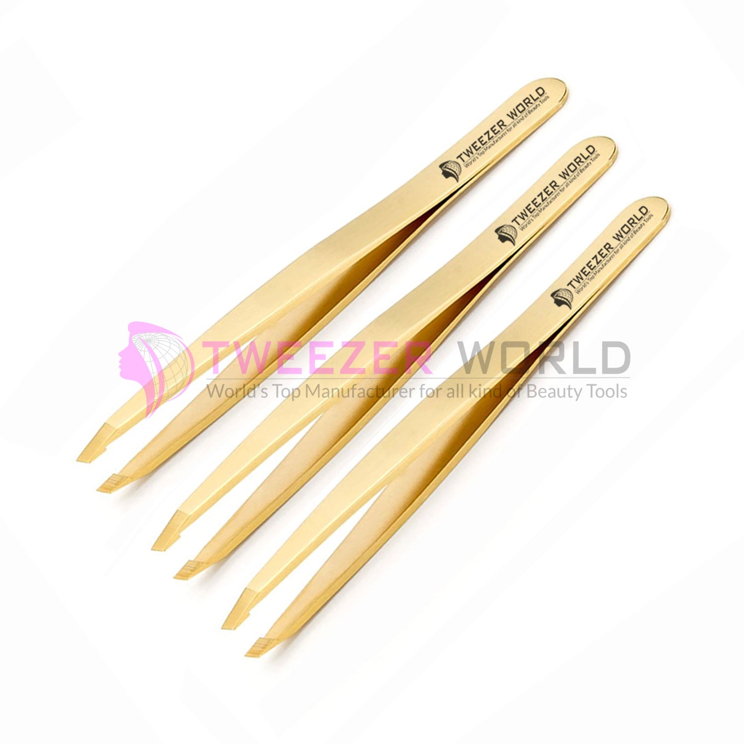 3Pcs Gold Plated Eyebrow Tweezers Professional Hair Remover Tool Set