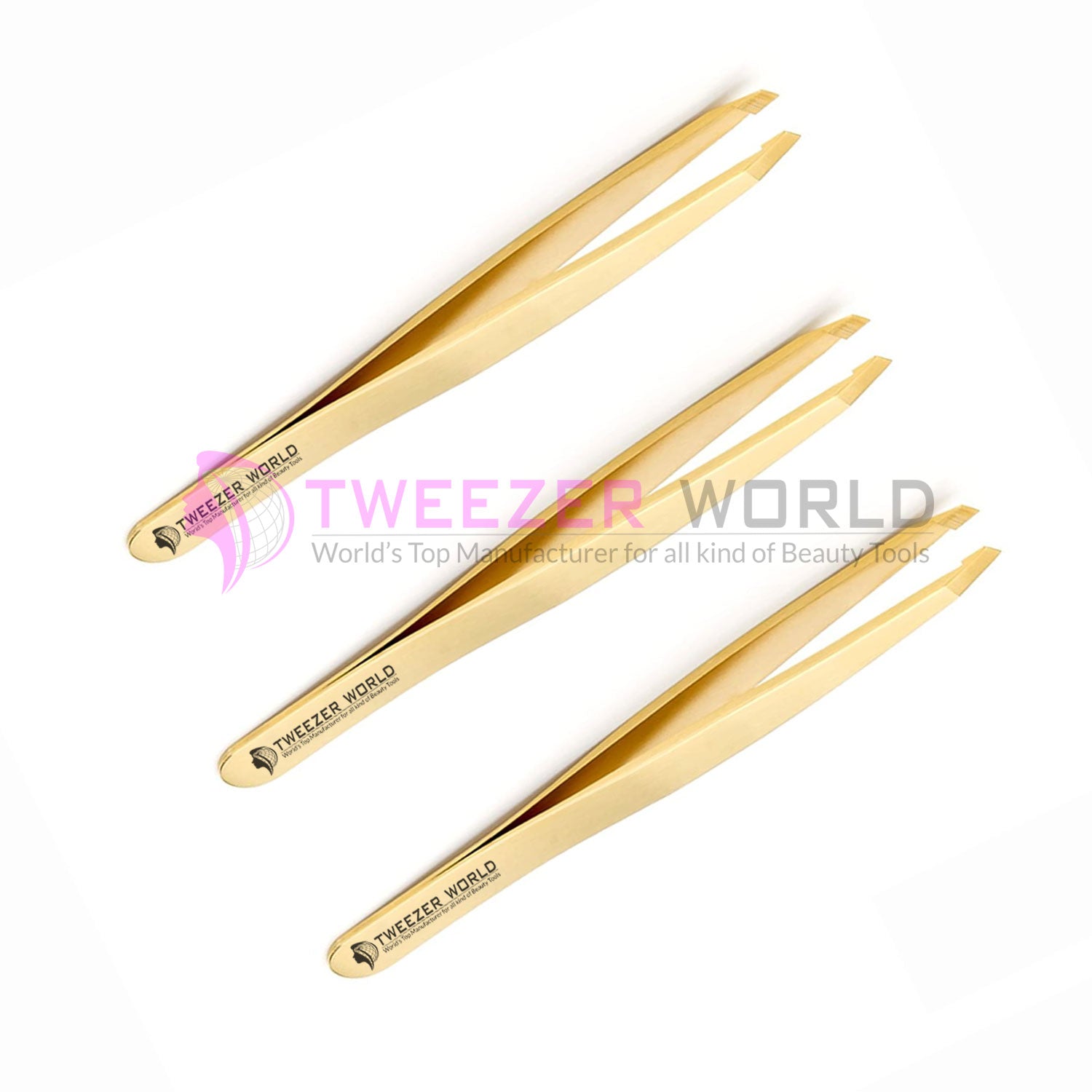 3Pcs Gold Plated Eyebrow Tweezers Professional Hair Remover Tool Set