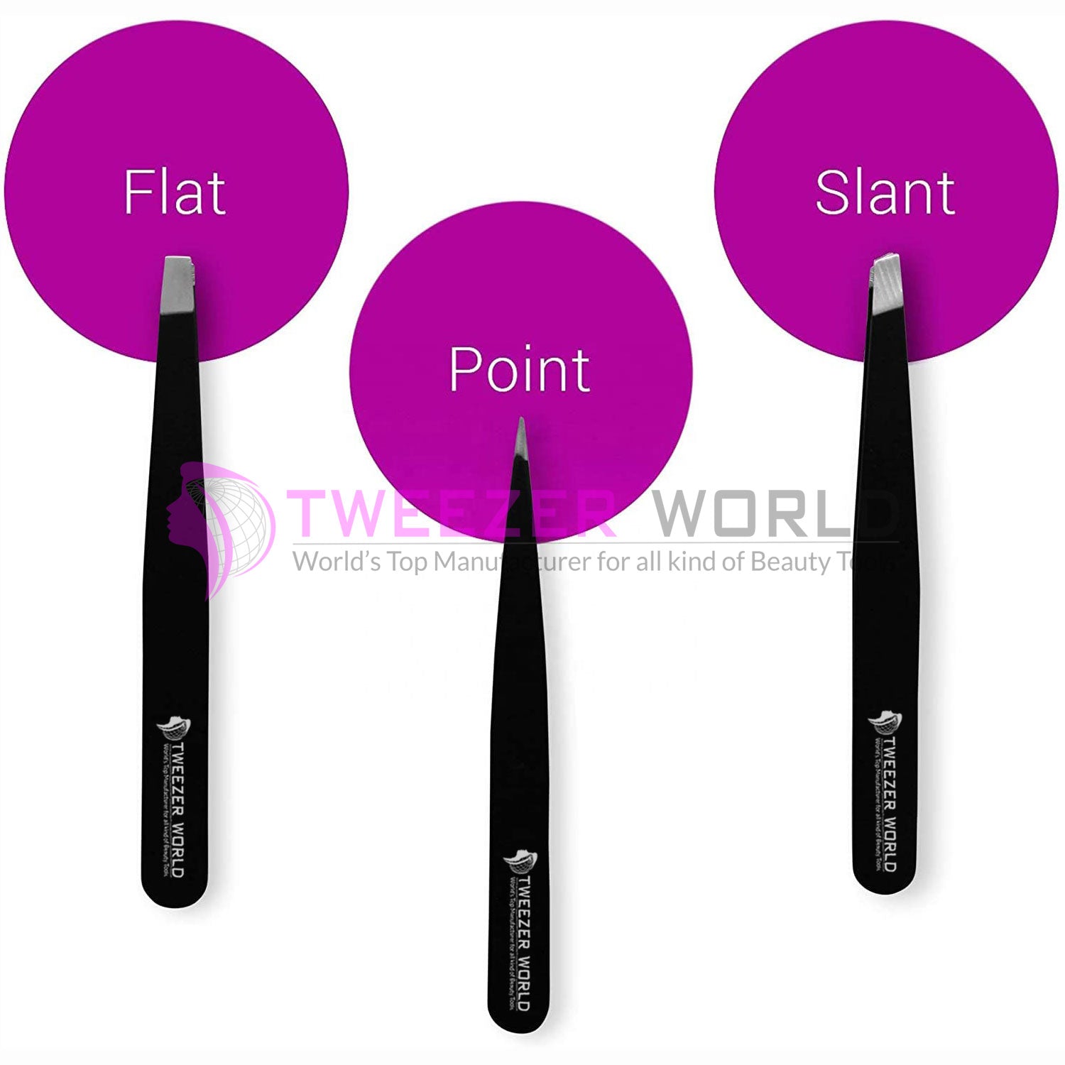 4pcs Black Powder Coated Eyebrow Tweezers Set With Silver Scissor