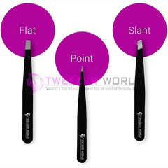 4pcs Black Powder Coated Eyebrow Tweezers Set With Silver Scissor