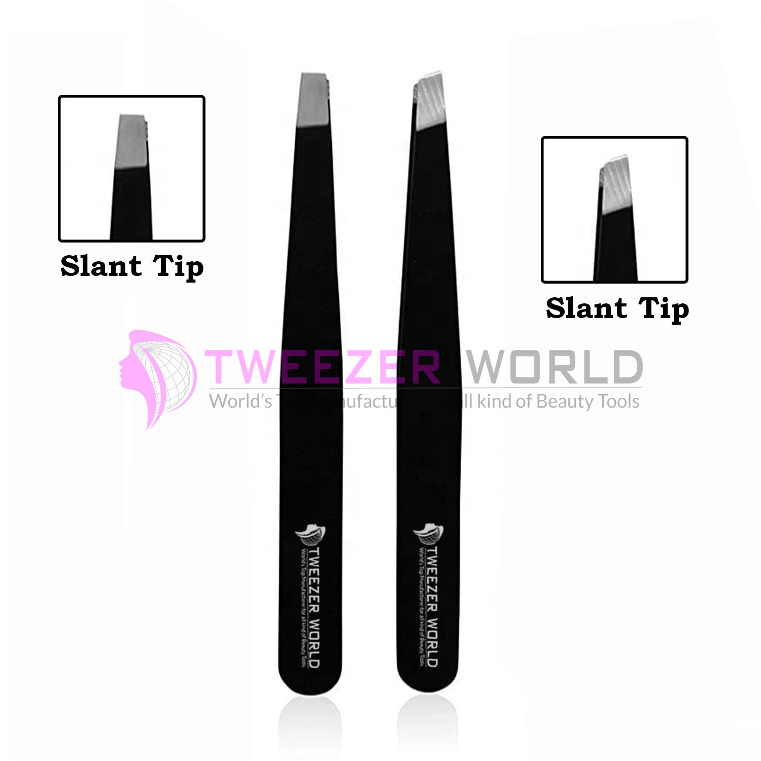 4pcs Black Powder Coated Eyebrow Tweezers Set With Silver Scissor