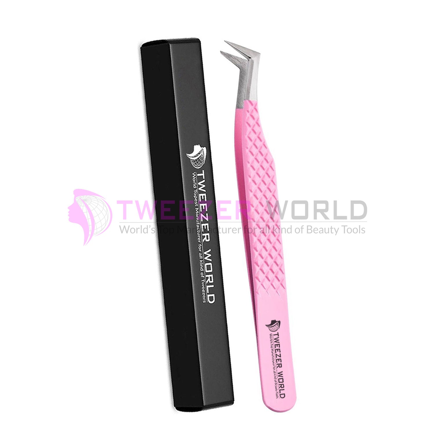 3pcs Diamond Grip Pink Powder Coated Eyelash Tweezers Set