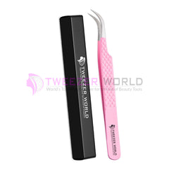 3pcs Diamond Grip Pink Powder Coated Eyelash Tweezers Set