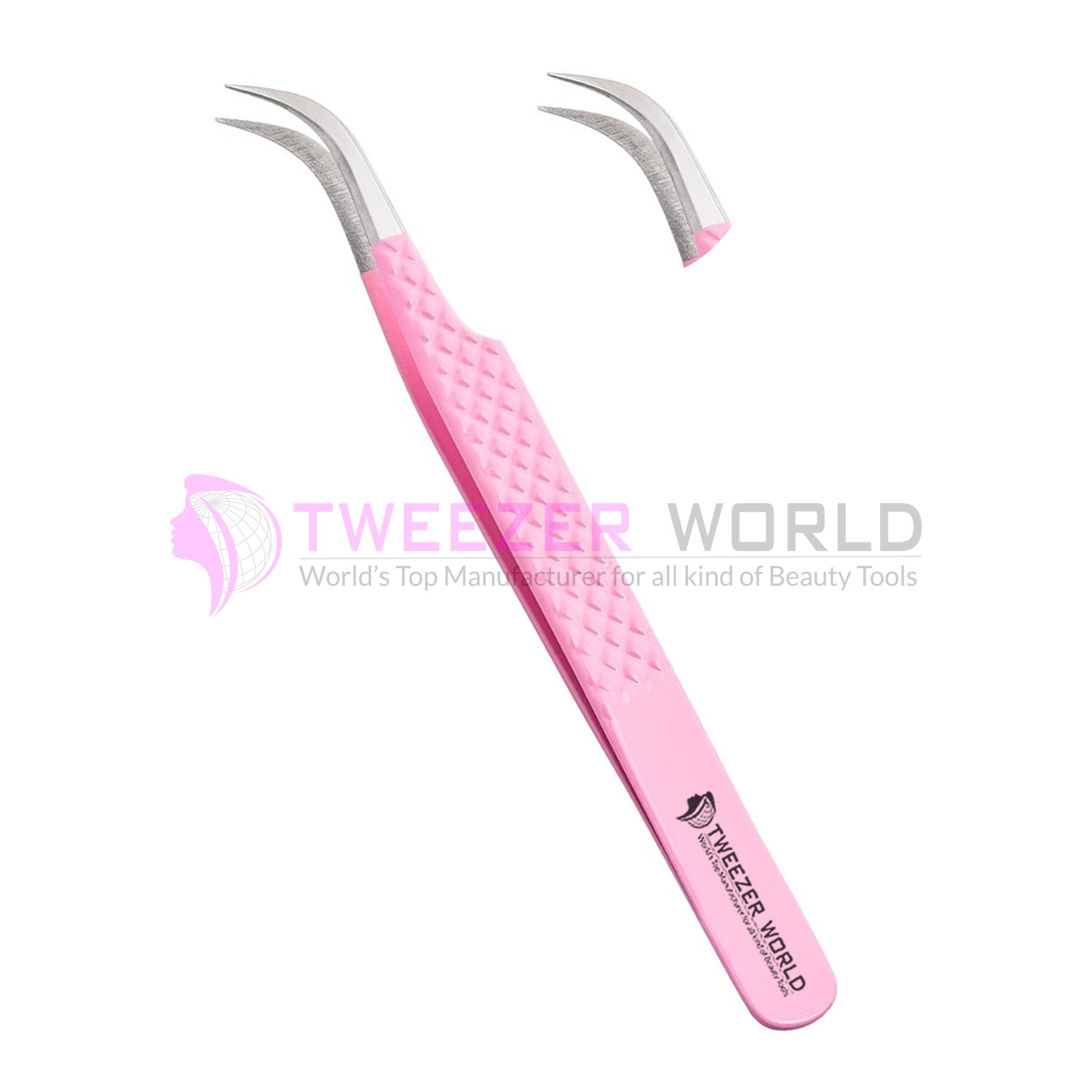 3pcs Diamond Grip Pink Powder Coated Eyelash Tweezers Set