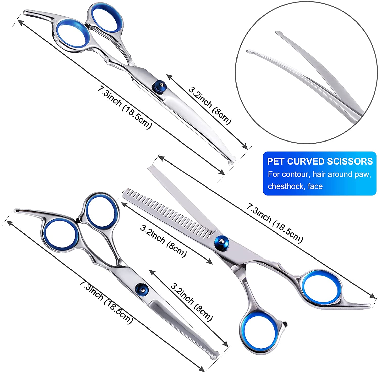 Pet Grooming Scissors for Dogs with Safety Round Tips Shears 4 in 1 Set