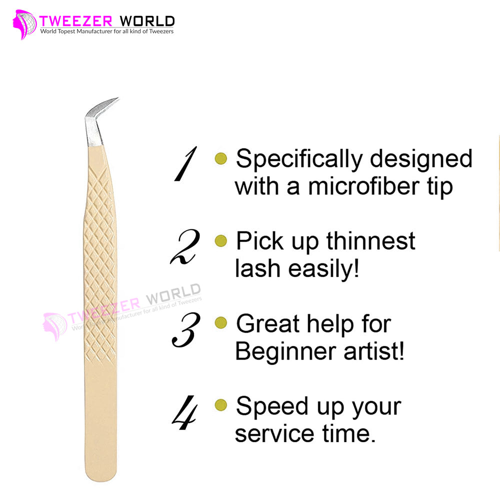 Powder Coated Nude Color With Stainless Steel Fiber Tip Eyelash Extension Tweezer