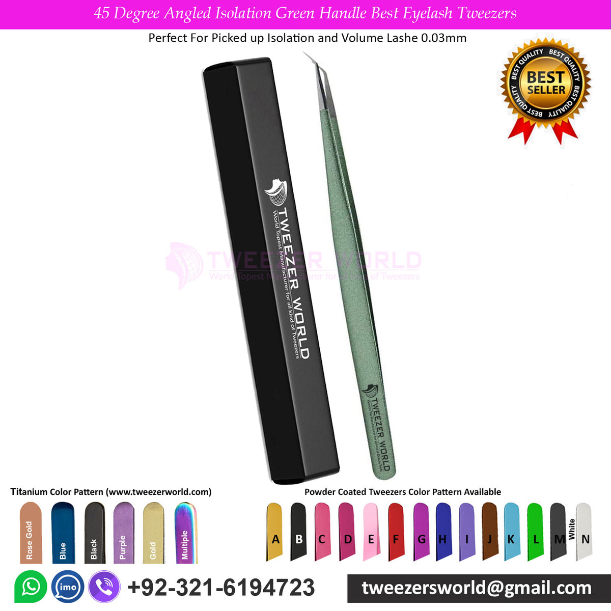 45 Degree Angled Isolation Green Handle Best Eyelash Tweezers