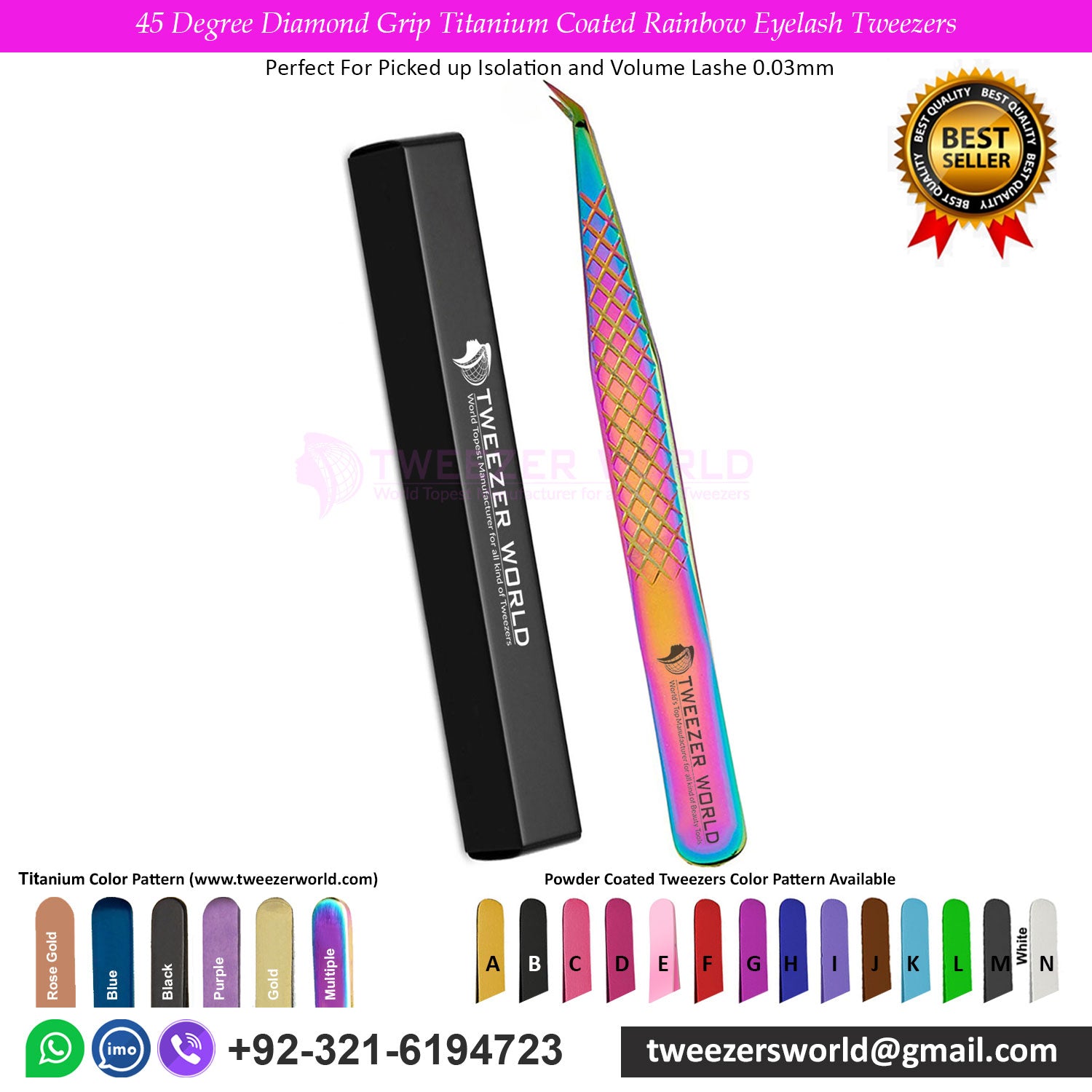 4pcs Diamond Grip Titanium Coated Rainbow Eyelash Tweezers Set