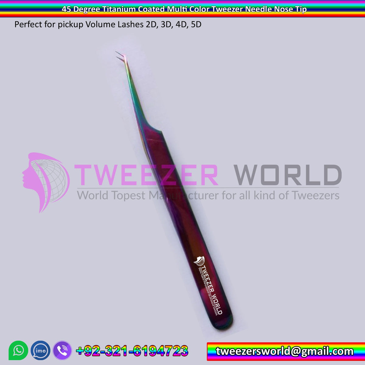 45 Degree Titanium Coated Multi Color Tweezer Needle Nose Tip