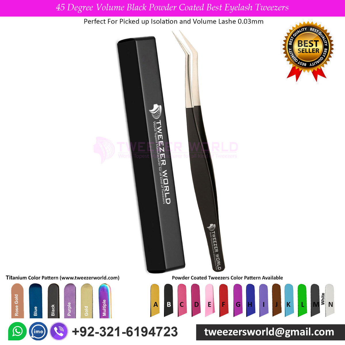 45 Degree Volume Black Powder Coated Best Eyelash Tweezers