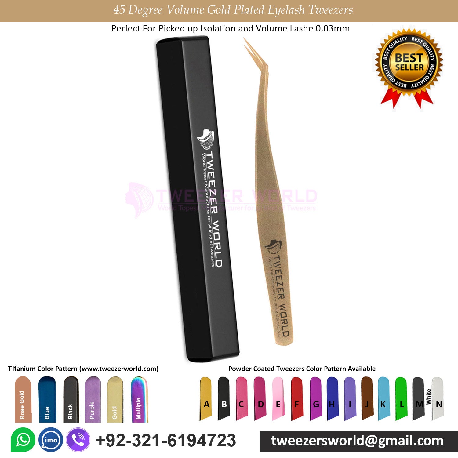 2pcs Straight Isolation Gold Plated Eyelash Tweezers Set