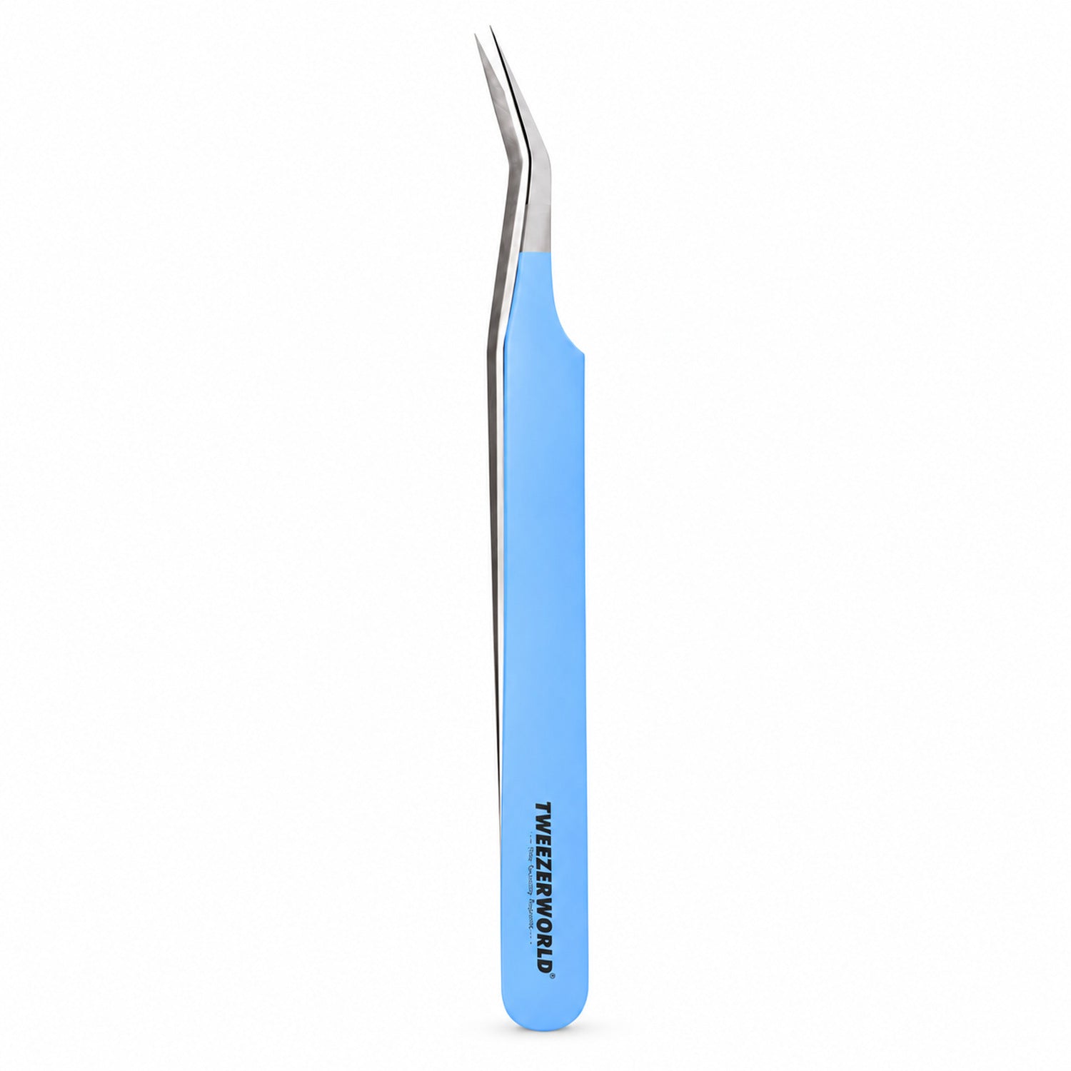 45° Long 14mm Tip Lash Tweezers | Blue handle, silver tip | TWEEZER WORLD®