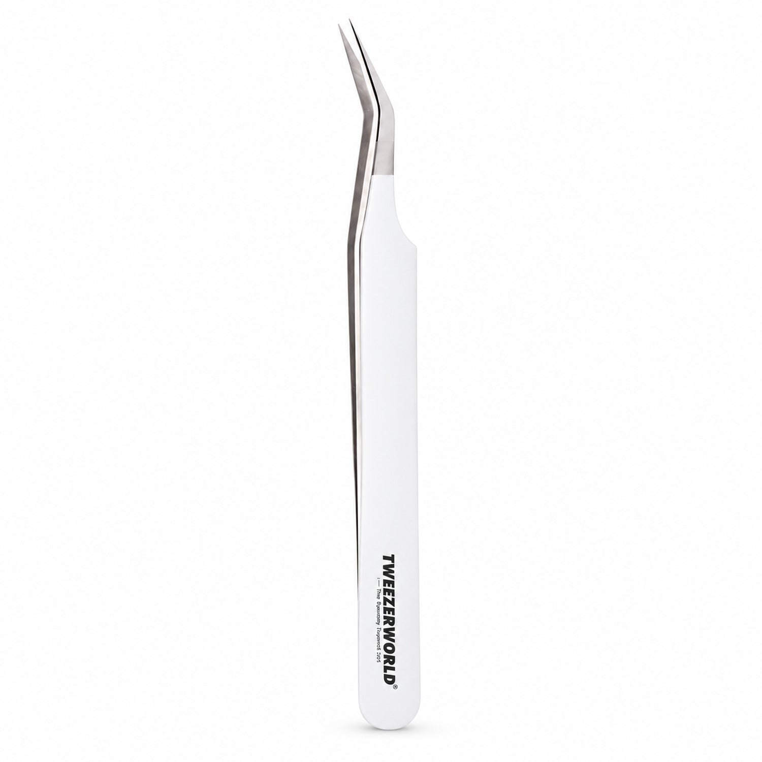 45° Long 14mm Tip Lash Tweezers | White handle, silver tip | TWEEZER WORLD®
