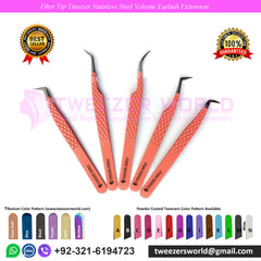 5 Pcs Powder Coated with Stainless Steel Fiber Tip Eyelash Extension Tweezers Set