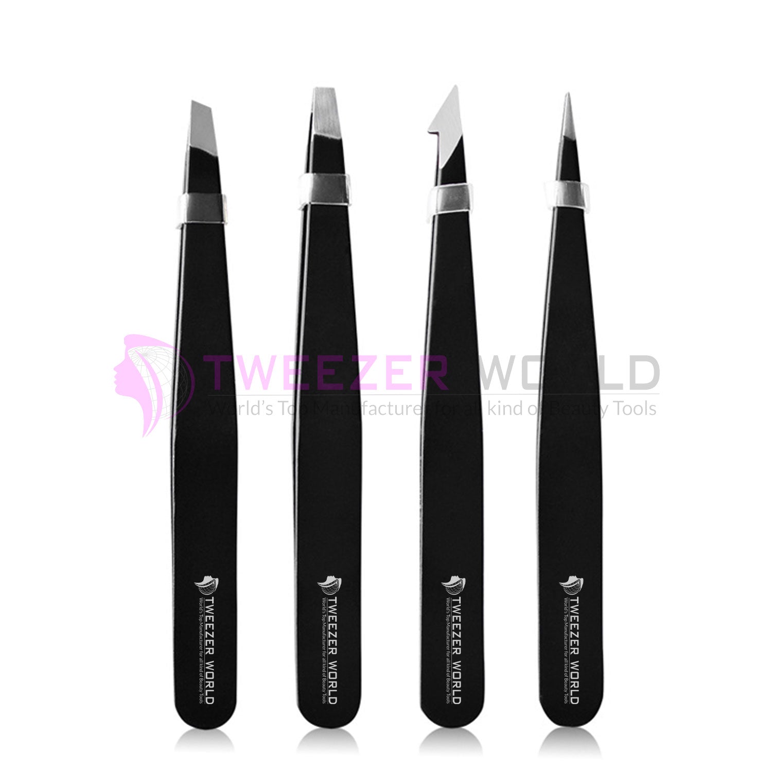 4pcs Hot Seller Shiny Black Best Eyebrow Tweezers For Plucking Set