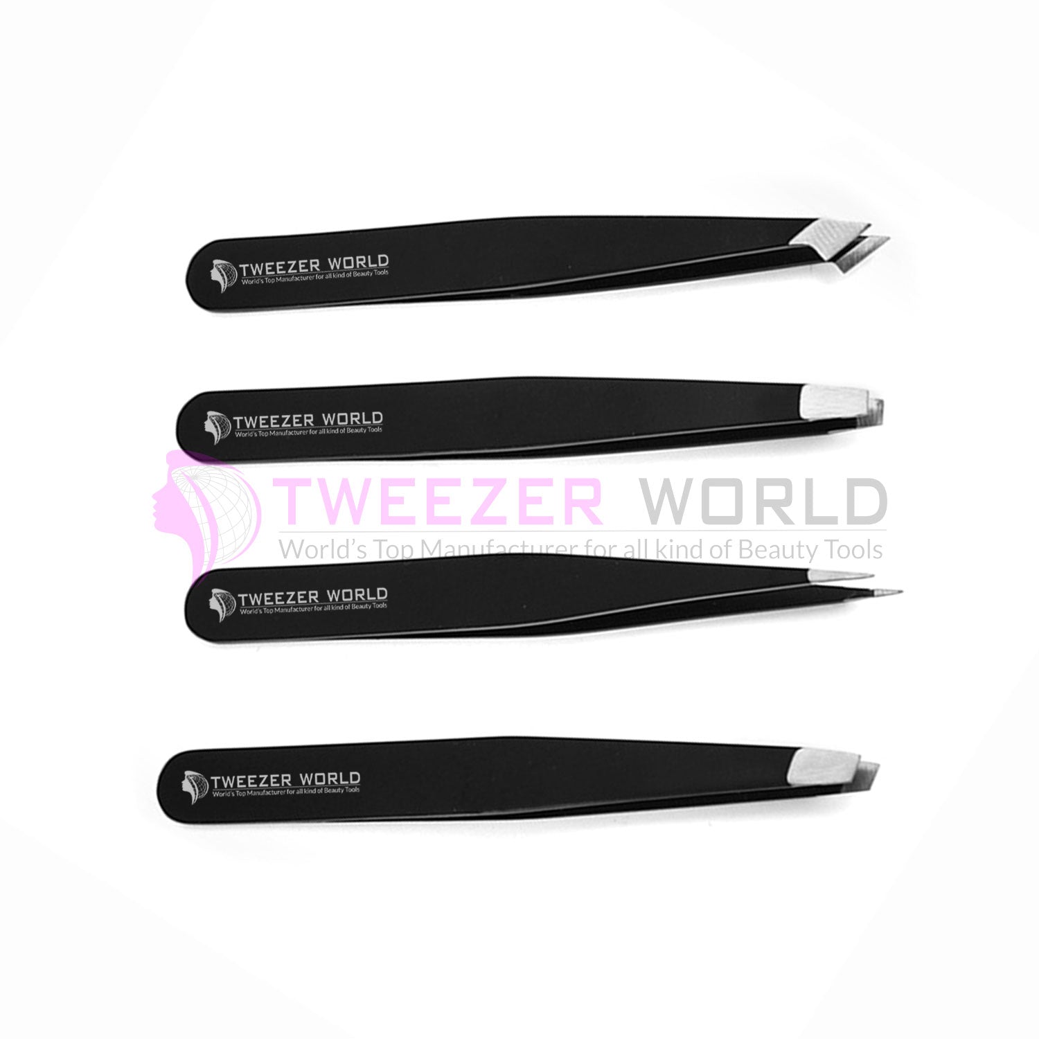 4pcs Hot Seller Shiny Black Best Eyebrow Tweezers For Plucking Set