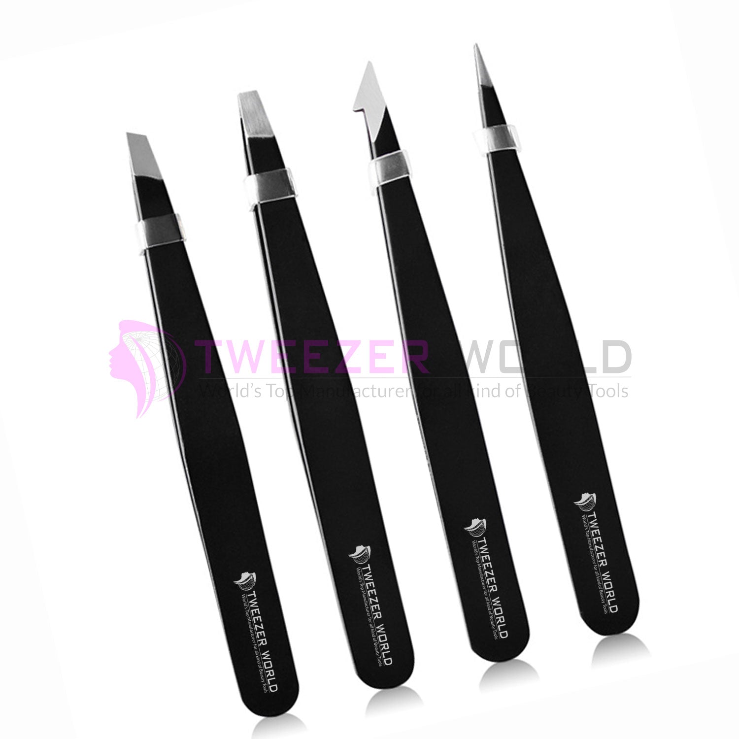 4pcs Hot Seller Shiny Black Best Eyebrow Tweezers For Plucking Set