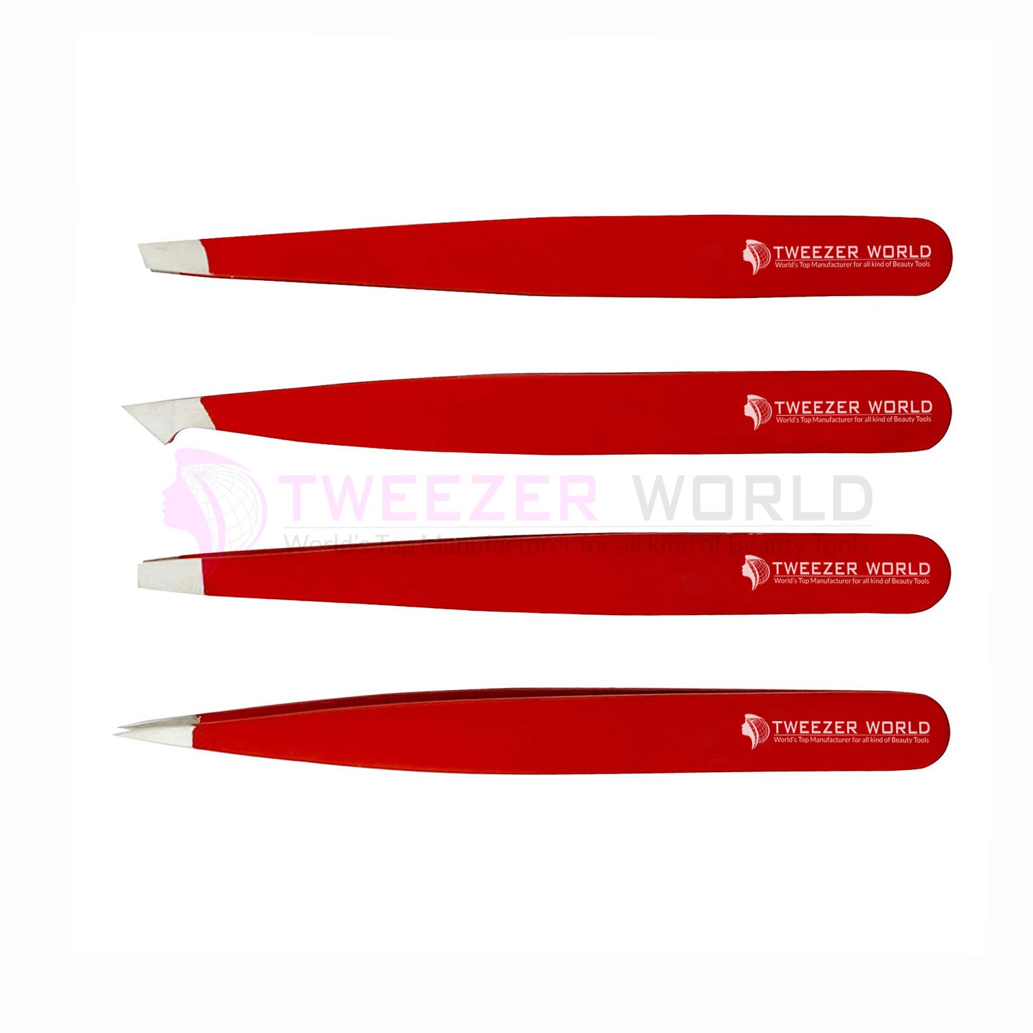 4Pcs Red Beauty Eyebrow Tweezers Set Professional Eyebrow Tweezers