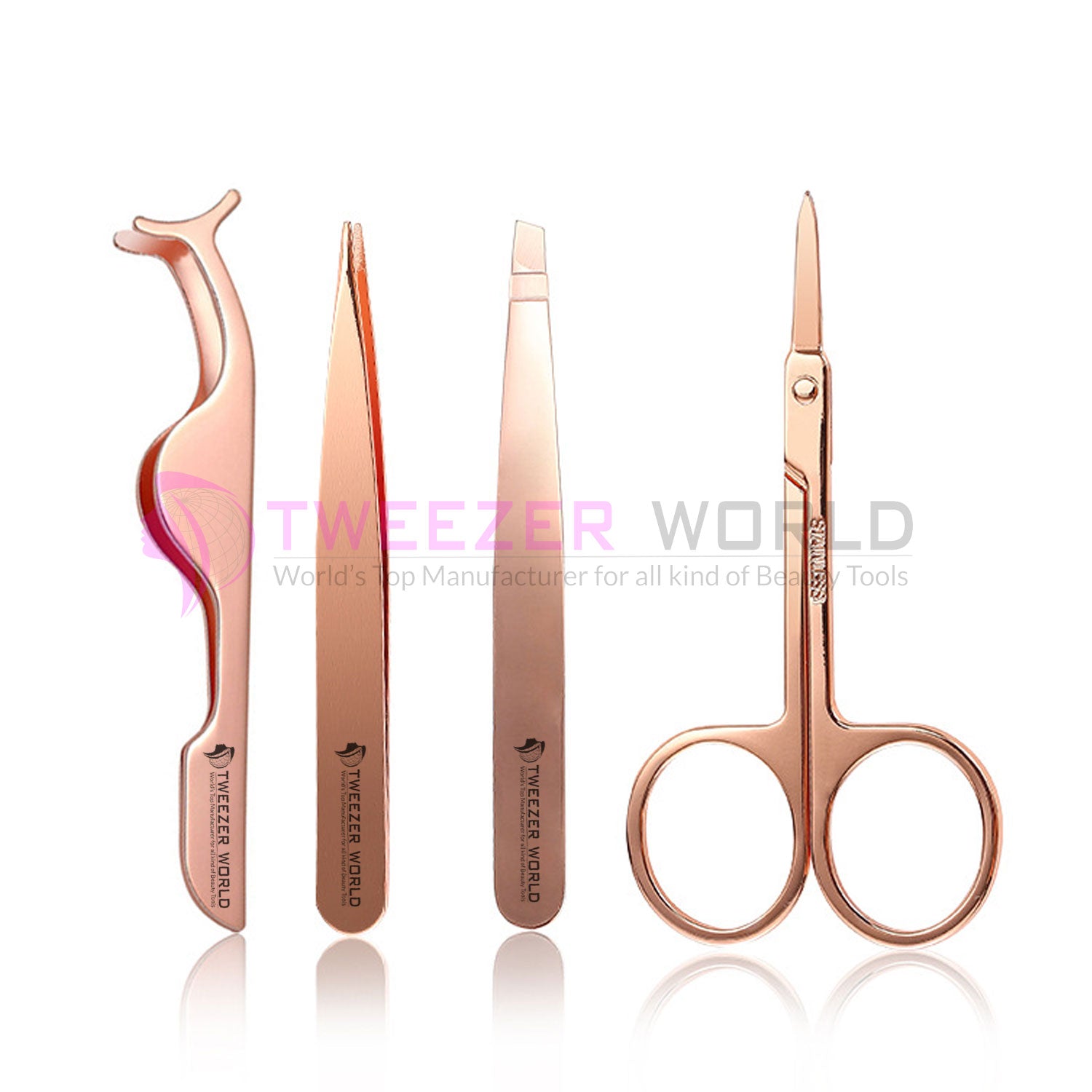 Top Seller 4pcs Rose Gold Set Best Eyebrow Tweezers Hair Plucker