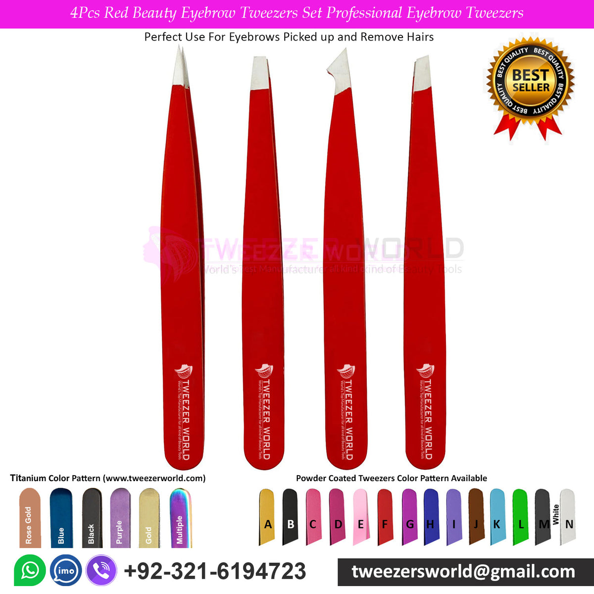 4Pcs Red Beauty Eyebrow Tweezers Set Professional Eyebrow Tweezers